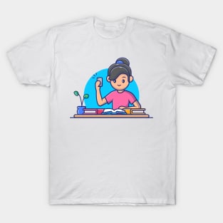 Cute girl reading book cartoon T-Shirt